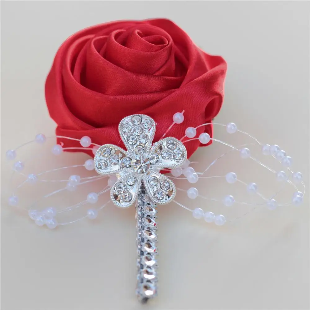 3pieces/lot Red Groom boutonniere Wedding Prom Corsage Ceremony Flower Brooch Lapel Pin Mens Boutonniere XH0677Y | Дом и сад
