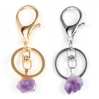 women men natural stone irregular amethysts keyring alloy key chain gold silver color keychain jewelry
