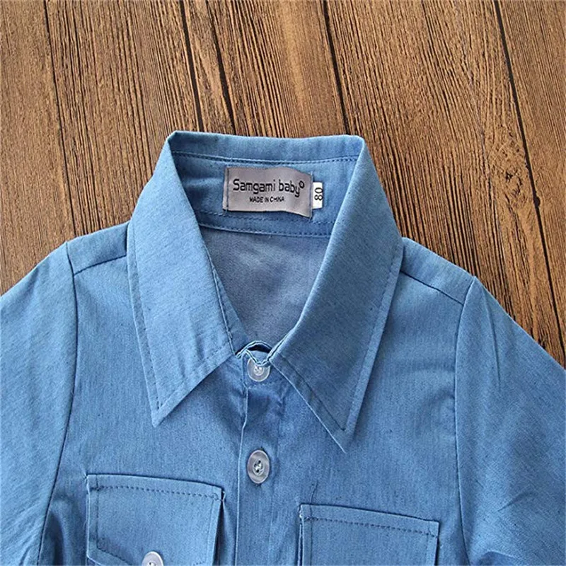 Осенняя одежда для маленьких девочек синяя джинсовая Блуза с длинными рукавами