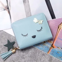 women wallets cartoon bow tassel zipper female short cute coin purses ladies hot sale solid color mini card holder clutch bag