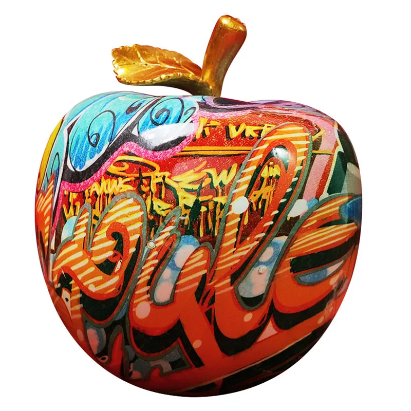 

European Creative Colorful Graffiti Apple Statue Vintage Resin Animal Sculpture Desktop Ornament Home Decoration Accessories