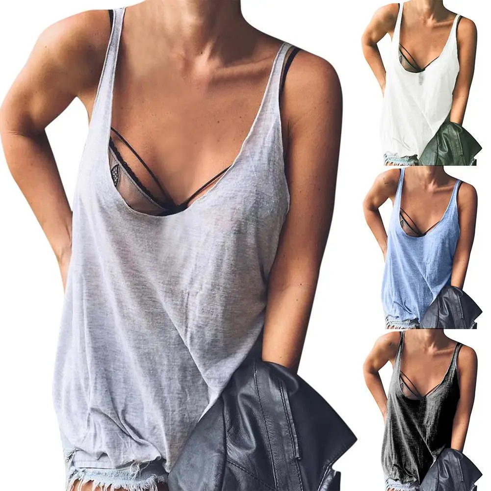 Женский Повседневный однотонный хлопковый жилет без рукавов с низким вырезом roupa