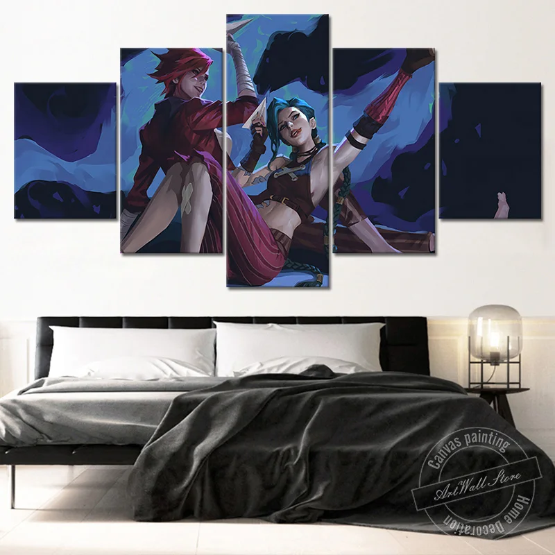 

Arcane Jinx Vi League of Legends Game Poster Canvas Painting Living Room Decoration LOL Wall Picture Playroom Decor Fashion Gift