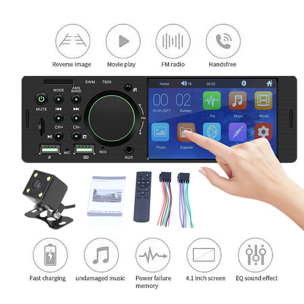 Автомагнитола 1Din 4 1 дюйма Bluetooth 0 сенсорный экран HD MP5 стерео аудио MP3 музыкальный