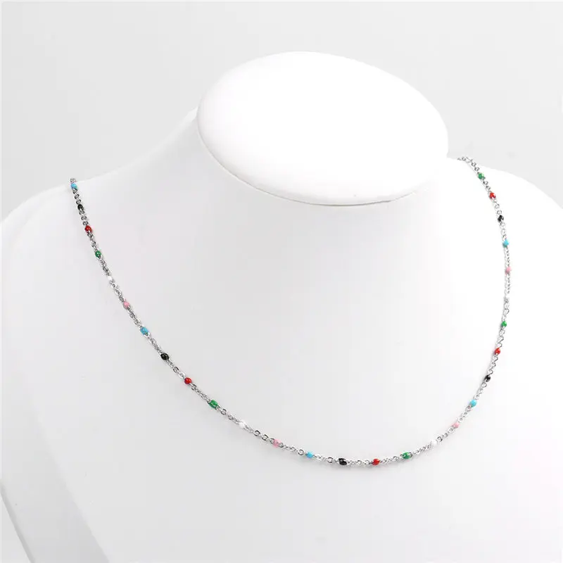 

1 PCs Fashion Stainless Steel Necklace Silver Color Enamel Link Cable Chain Necklace For Women Jewelry Gifts 45cm\50cm\60cm Long