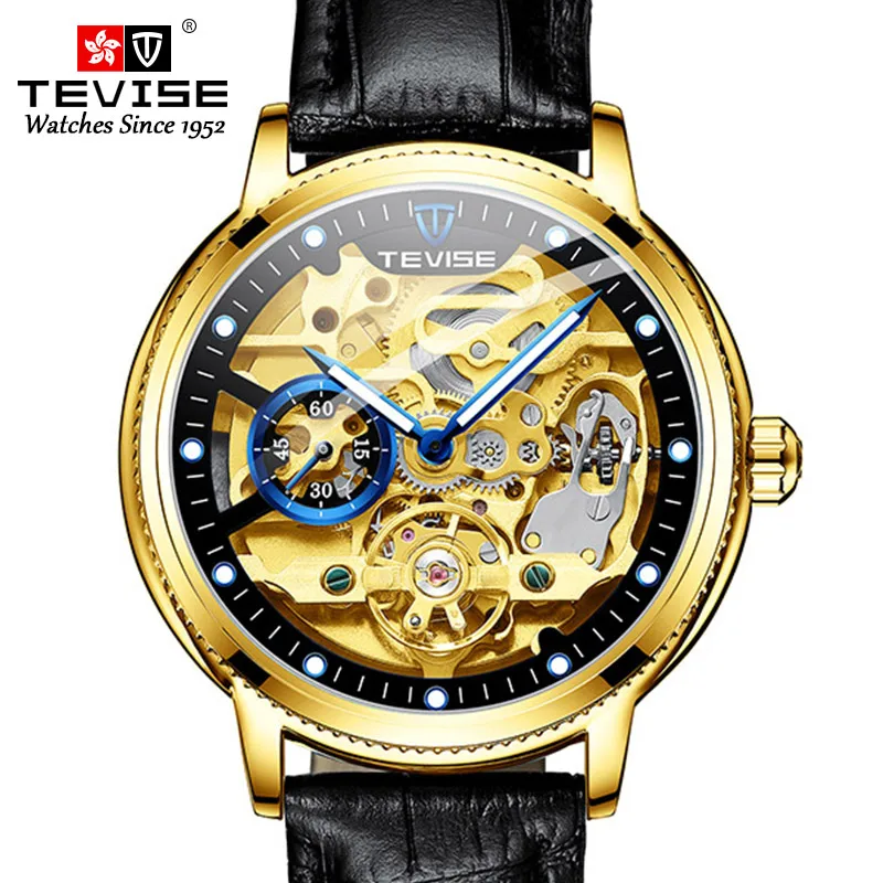 

TEVISE brand men's Swiss luxury watch fully automatic mechanical watch hollow leather strap
