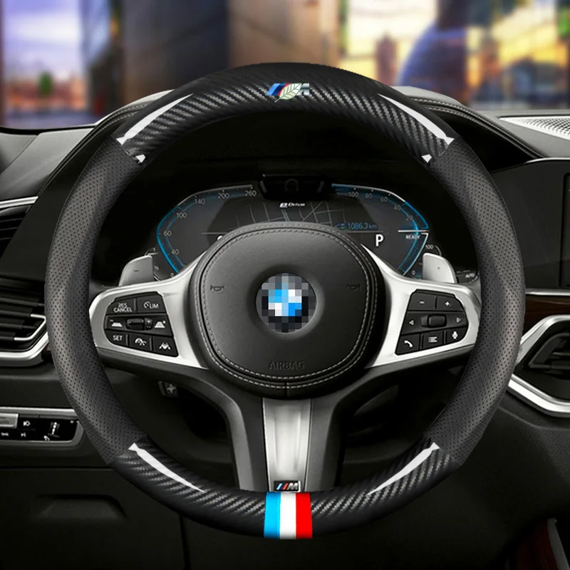 

Car Carbon Fiber Steering Wheel Cover for BMW All Models 1 2 3 4 5 6 7 Series F80 F30 Auto Interior Accessories Car styling 38cm