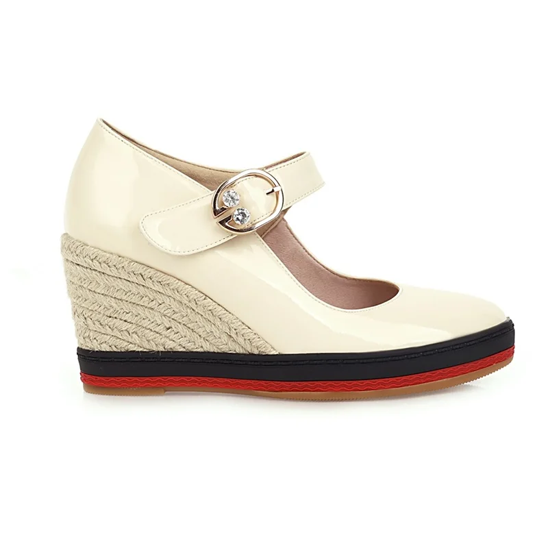 

2021 spring autumn pu leather women's fashion high heels pumps wedges black white female platform office lady shoes large size