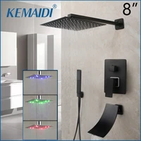 kemaidi matte black 8 16 inch rainfall shower bathroom shower faucet bathtub rain square led light shower head shower faucet set