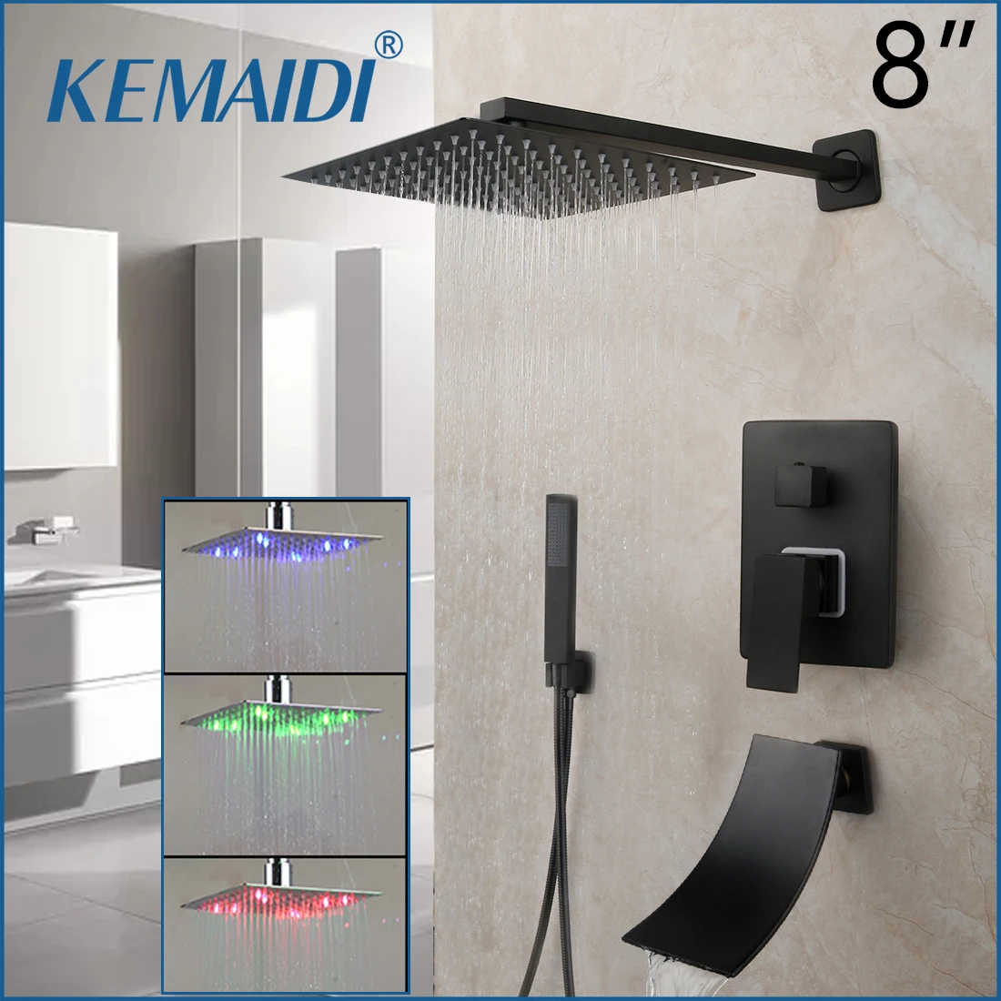 KEMAIDI Black 8 12 16 дюймов Ливень Душ Ванна смеситель для душа ванны дождь Площади