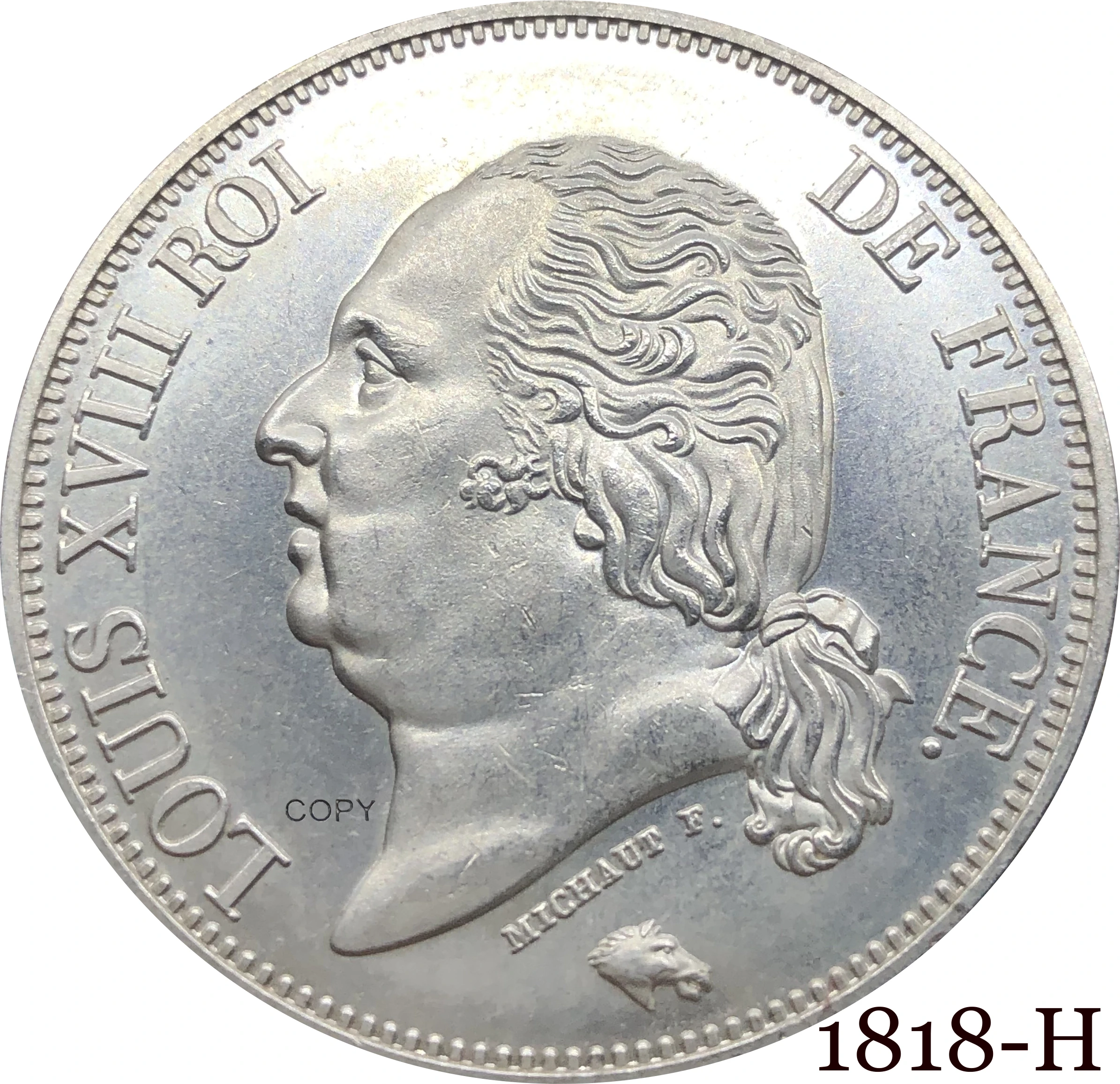 

Французская монета 1818 H, 5 франков-Луис 18-луис с головой, металлическая Серебряная Коллекционная сувенирная копия монет