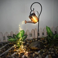 outdoor led solar powered hollow wrought iron lamp watering can ornament light garden waterproof shower light decoration