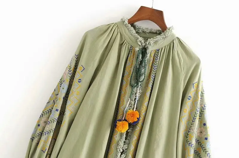 Boho Винтаж для женщин happie Цветочные emberoidery фонарь рукав богемный кимоно Дамы Кардиган Блузки оверсайз