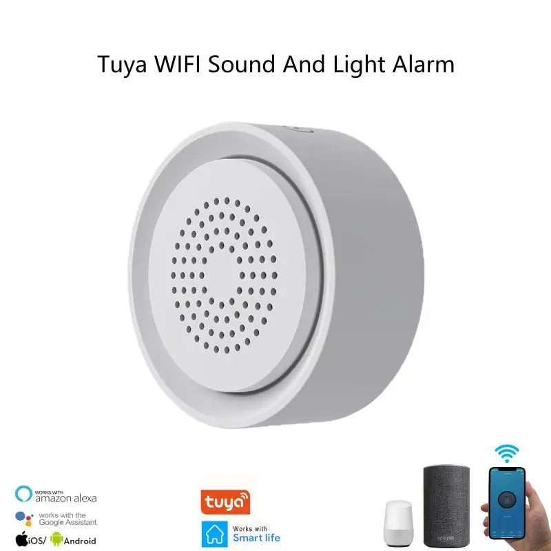

Беспроводной Wi-Fi датчик температуры и влажности Tuya, звуковая сирена 3 в 1 с датчиком освесветильник, 90 дБ, поддержка Alexa Google Home Smart LIfe