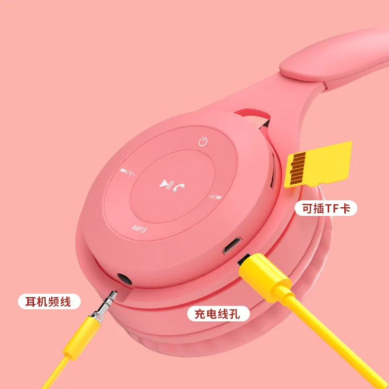 

Wireless Macaron Headphones V5.0 Bluetooth Headset Sports Earphones For PC Game Phone Music With Charging Headphone Cable