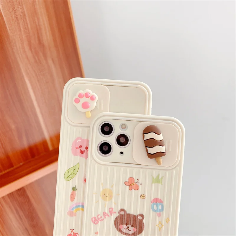 Защитный чехол для телефона с милым мультяшным медведем 3D мороженым камеры Iphone 11