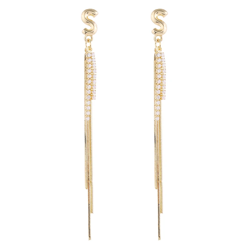 

2021 Luxury earring S Letter tassel Earrings Imitation Pearl Crystal Alphabet Brand Ear Studs Bar Long Thread Earring for Women