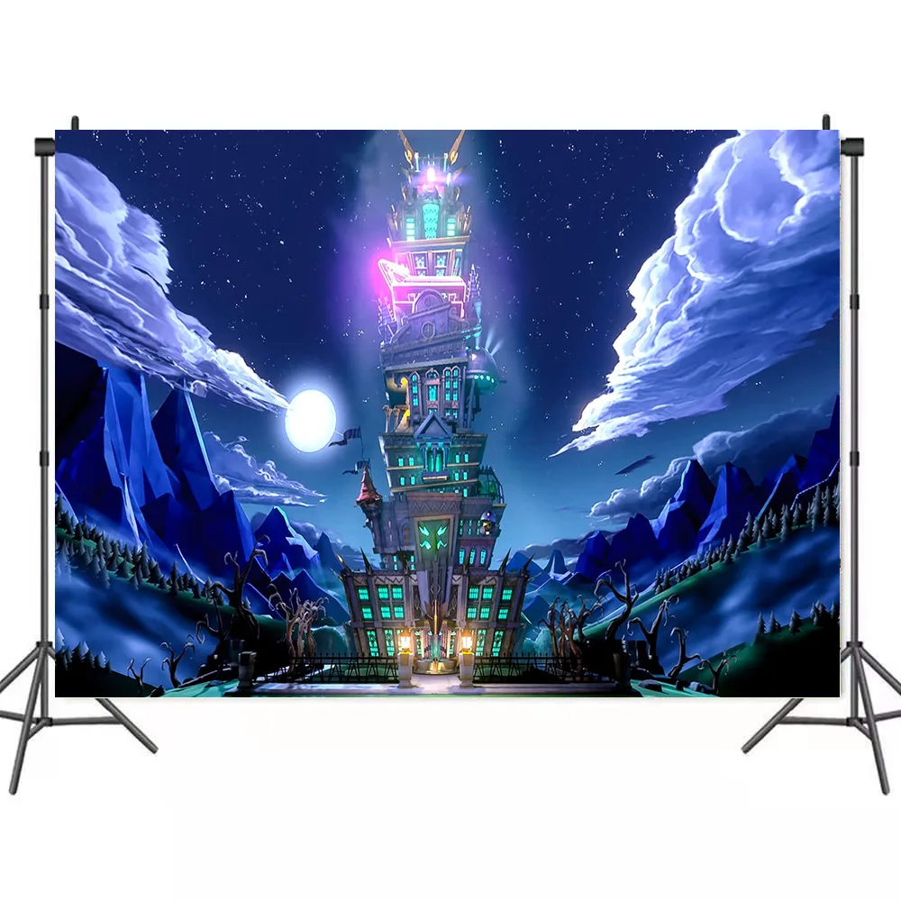 

Cartoon Horror Haunted House Ghosts Halloween Backdrop Boy Louis Party Room Decorated Photography Photo Vinyl Background Banner
