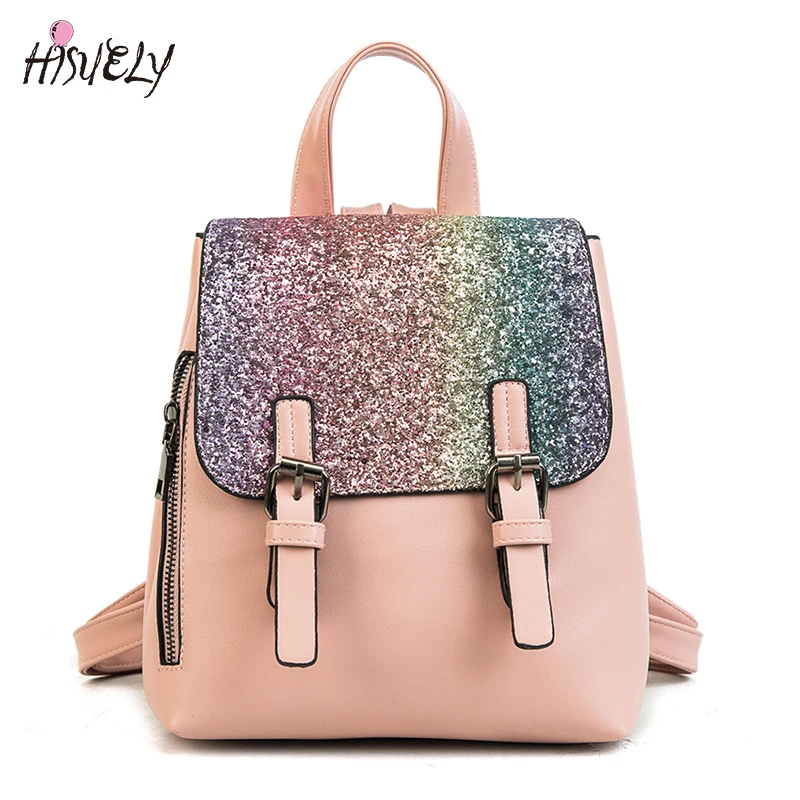 HISUELY 2019 женский рюкзак из искусственной кожи модный с блестками маленькие