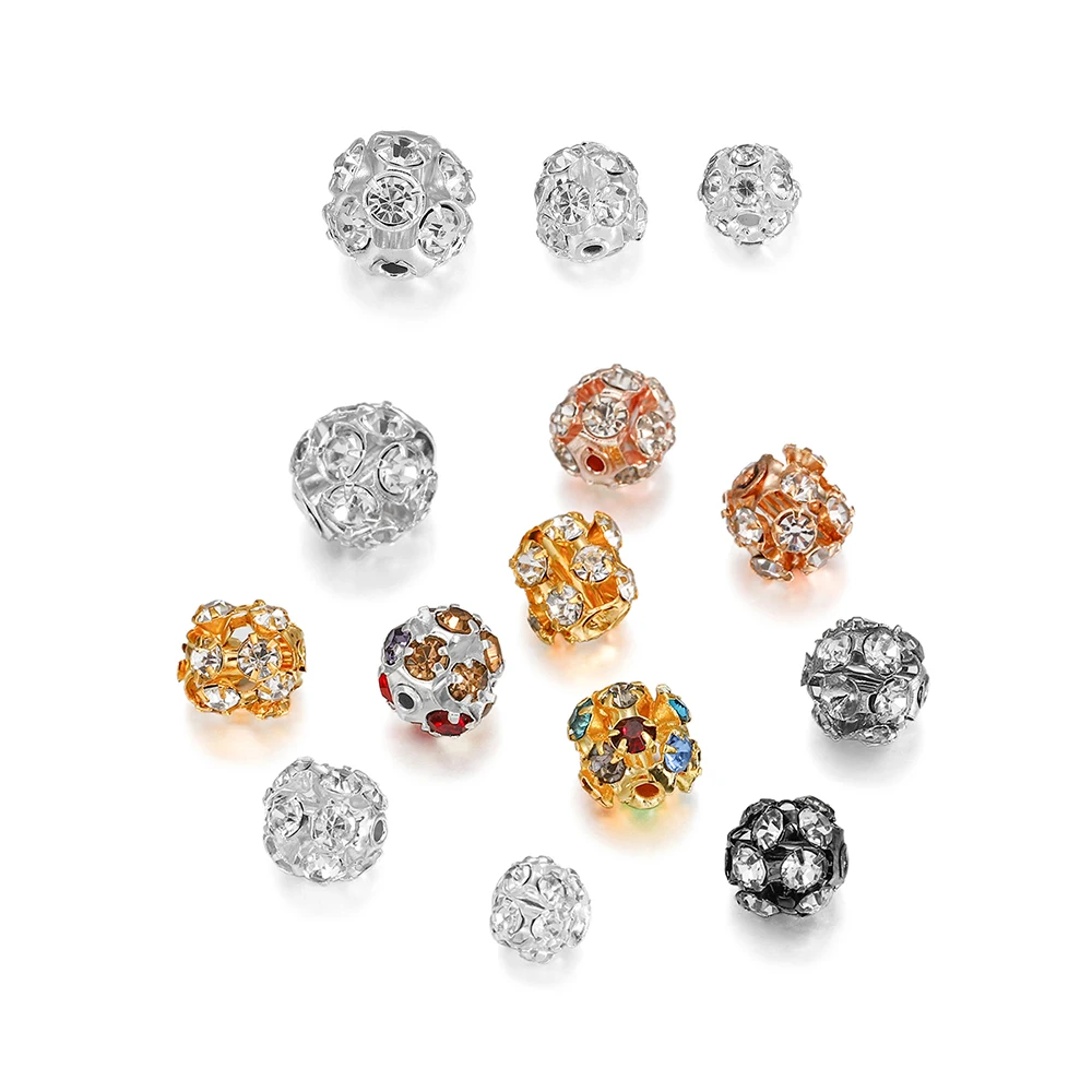 30 шт./лот 6-10 мм бусины с металлическим покрытием и стразами разделительные со для