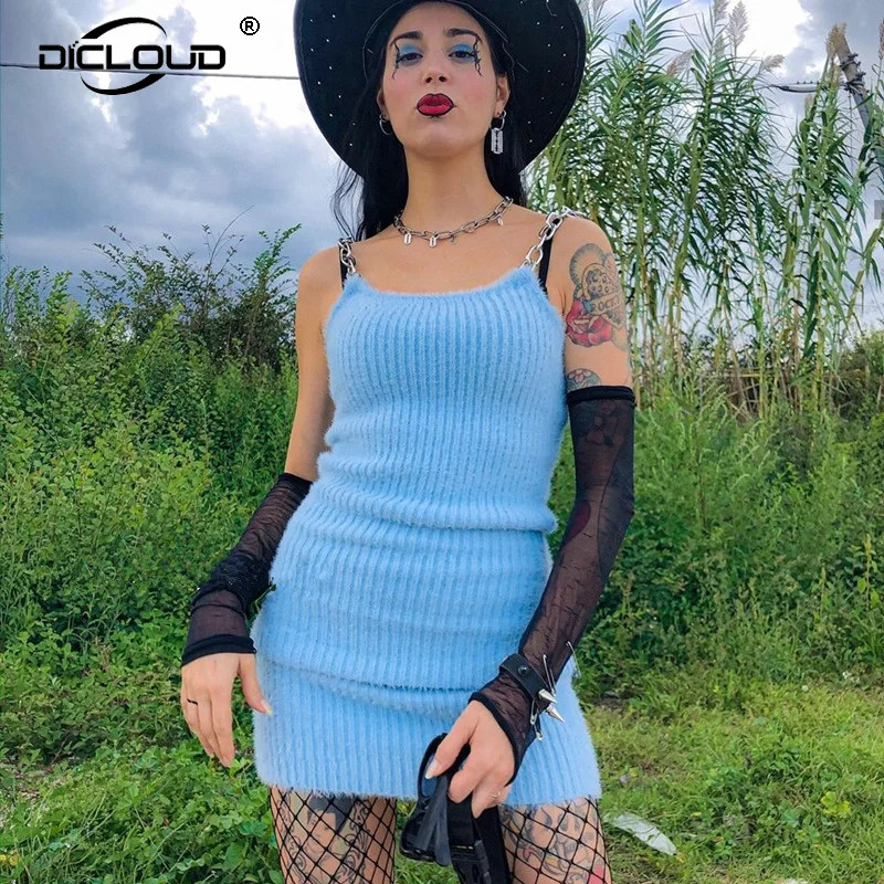 Пушистое вязаное платье в стиле Харадзюку для девочек женские облегающие