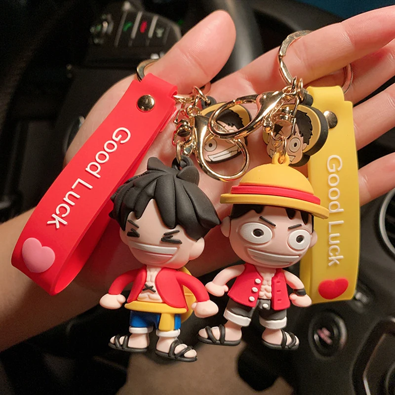 

Trendy Japan Anime PVC One Piece Luffy Toys Dolls Good luck Pendant Keychains Keyrings For Women Men Kids Fans Jewelry Gift