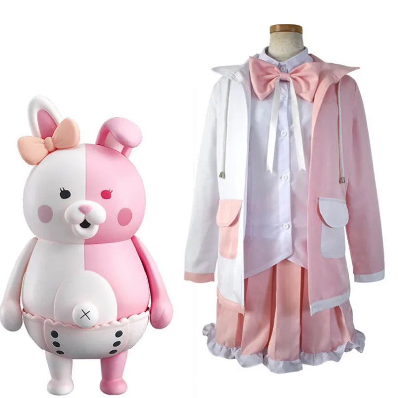 Danganronpa 2 Monomi Cosplay Costume Pink Rabbit Bear GIrls  Coat Skirts Uniform Full Set