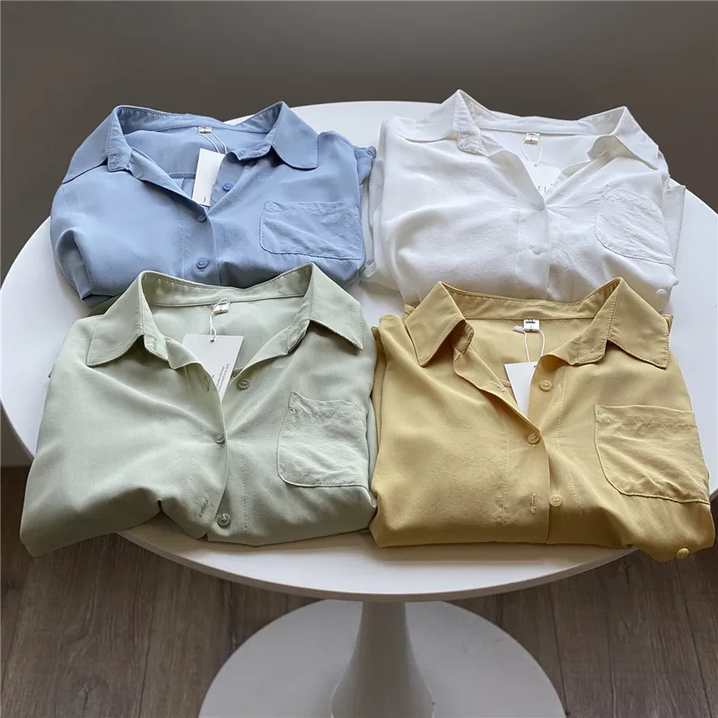 

Summer Women Tencel Shirt Long Sleeve Blouse Blusas Mujer Fashion Loose Slim Shirts Elegant Korean Casual Breathable Tops