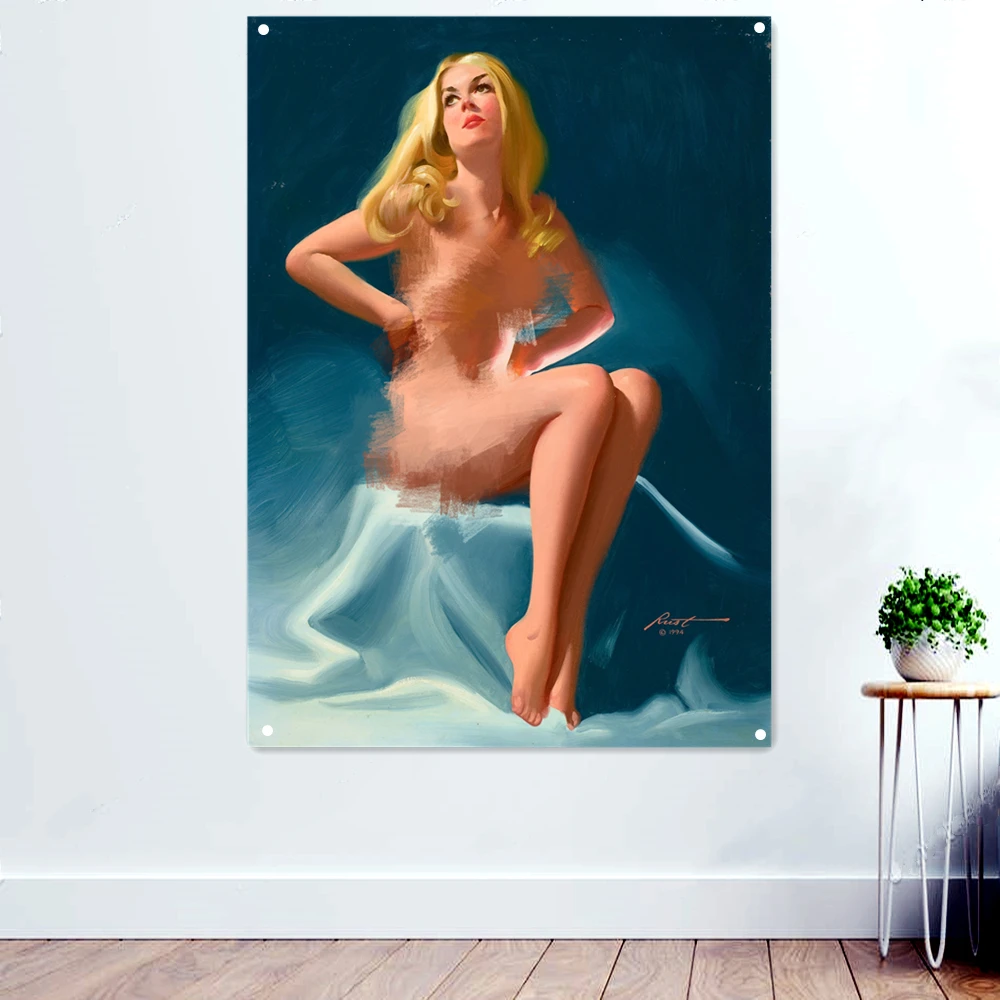 

Vinatge WW II Sexy Pin up Girl Banner Flag Retro Hanging Painting Tapestry Sexy Lady Art Posters and Prints Mural Wall Sticker 3