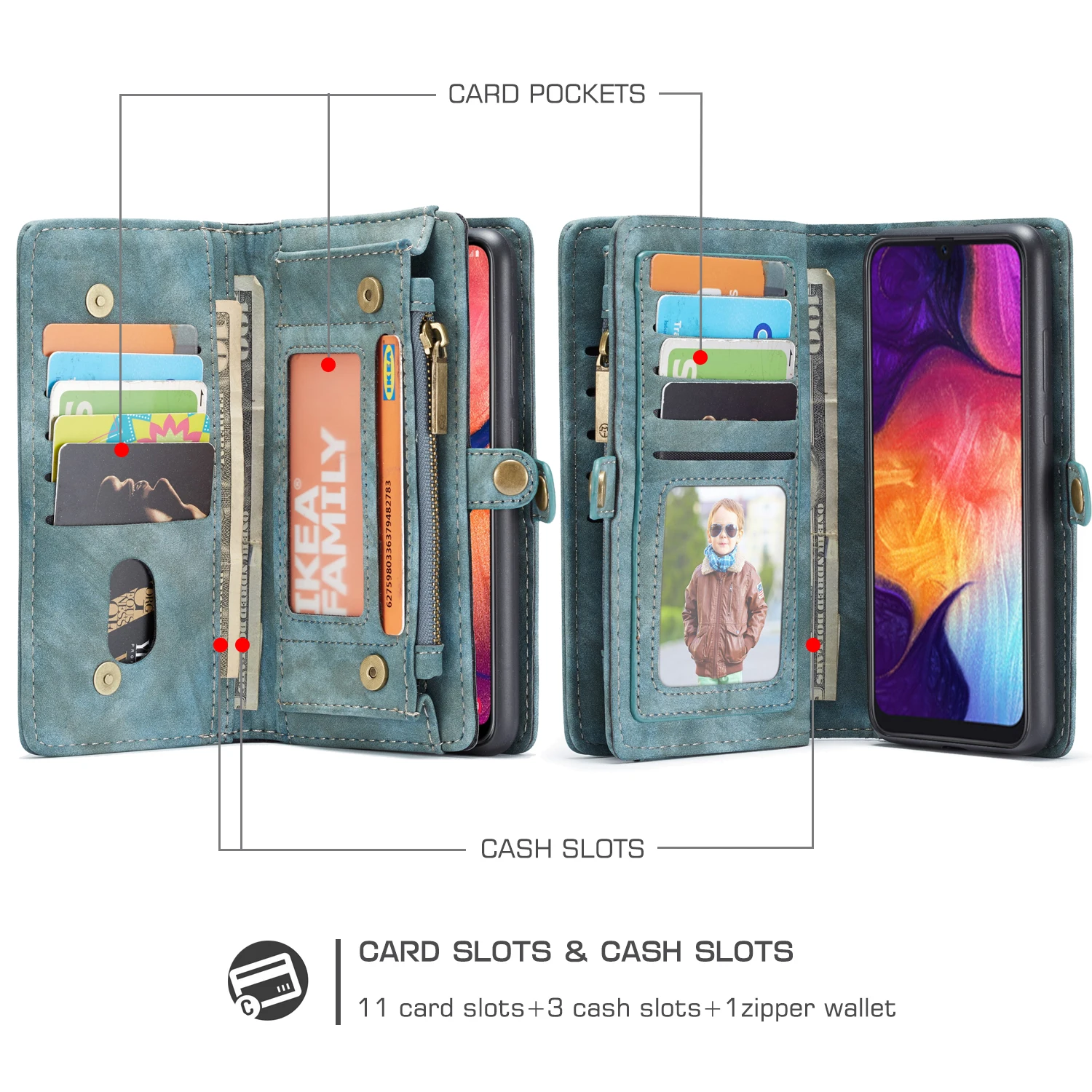 CaseMe-008 для samsung Galaxy A20 A30 A4 A50 S10 Plus Многофункциональный кошелек из натуральной кожи на молнии 2 в 1 дизайн чехол для телефона