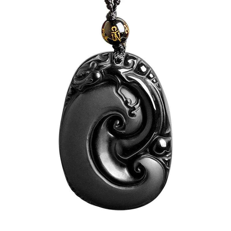 Ожерелье из натурального черного обсидиана с бусинами ручная работа Подвеска