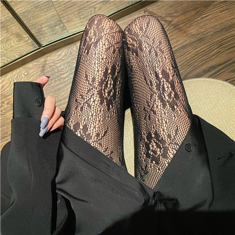 

Lolita Hollowed Out Lace Mesh Stockings Bottomed Pantyhose Japanese Lolita Retro Floral Rattan White Stocking Hot Classic Tights