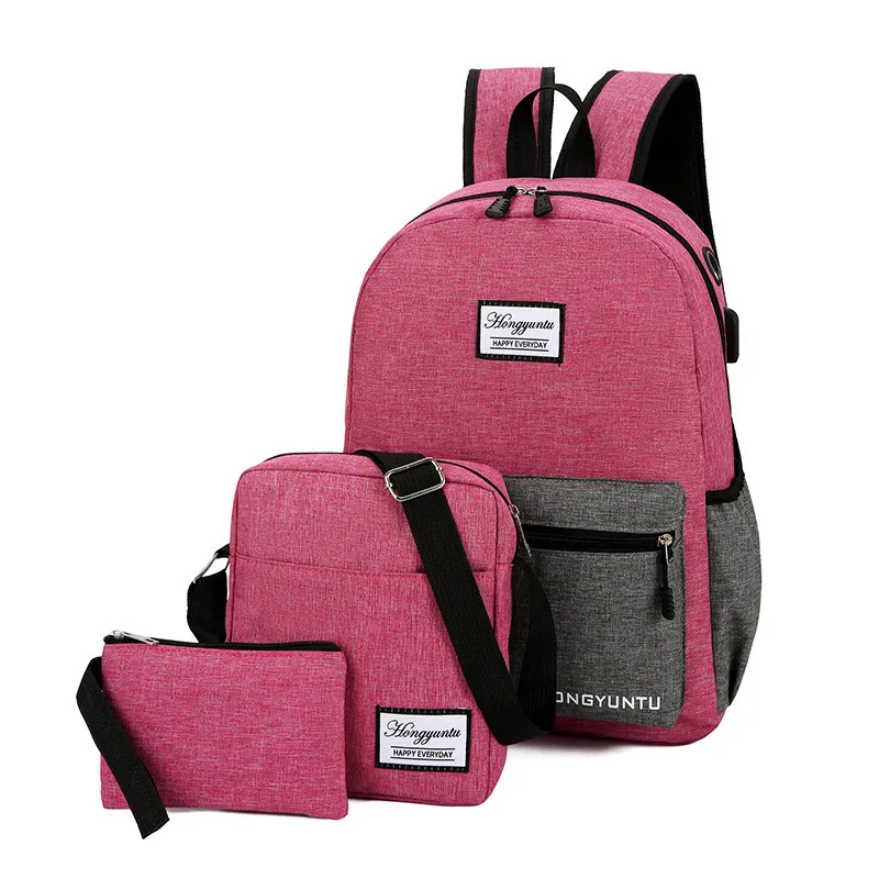 

Men's and women's shoulder bag three sets of waterproof wear-resistant backpack fashion color travel bag computer bag backpack