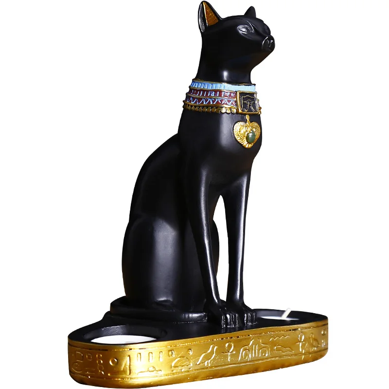 

Vintage Egyptian Goddess Figurine Candle Holder gyptian Cat Craft Candlestick Holder Resin Statue Home Office Table Decoration