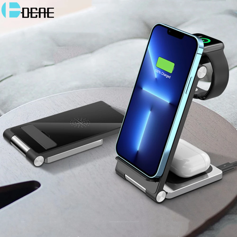 Беспроводное зарядное устройство металлическая станция 3 в 1 Qi для Apple Watch 7 6 iPhone 13