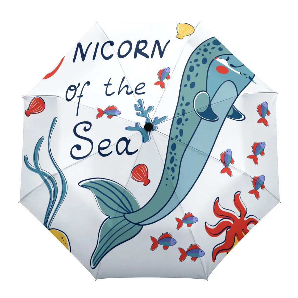 Автоматический складной зонт с изображением единорога из мультфильма восемь