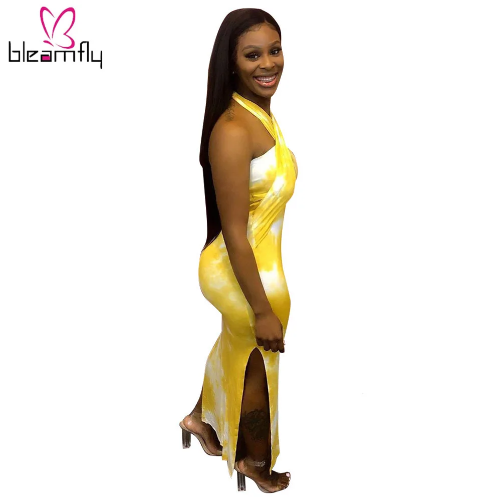 Женское платье без рукавов с завязками бретелек Боковым Разрезом облегающее