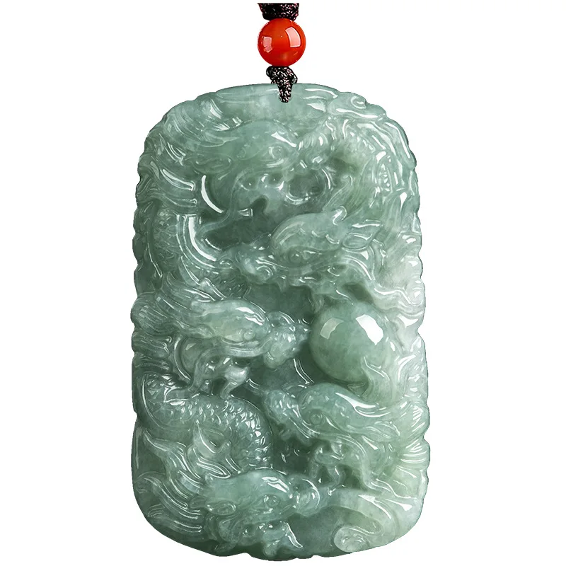 

Natural 7A Myanmar jade Hand-Carved 9 dragon green jade pendant jade necklace men women pendants jade jewelry