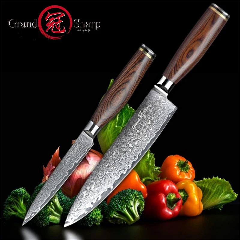 GRANDSHARP дамасский набор кухонных ножей 2 шт. японский нож из нержавеющей стали VG10