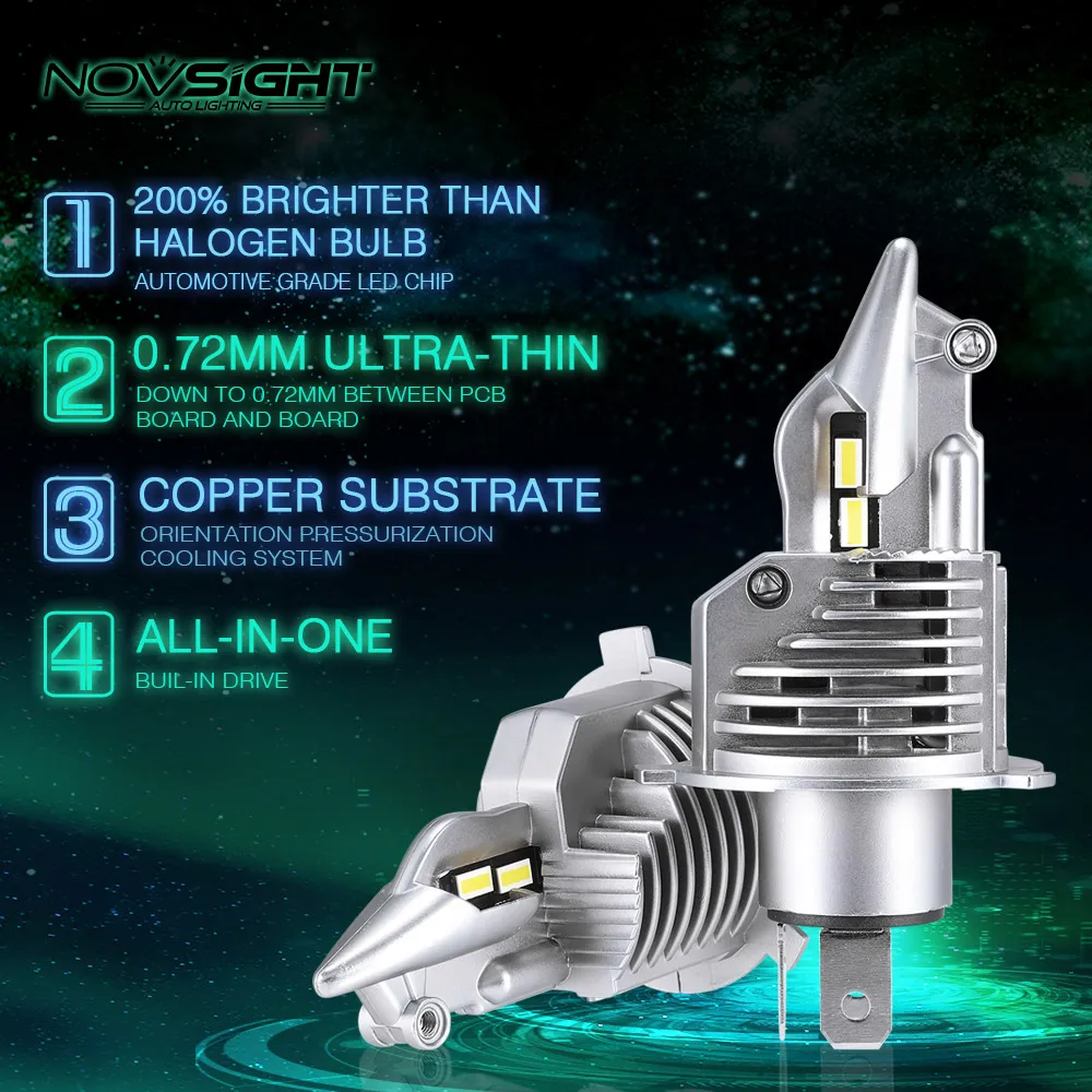 Светодиодный передний фонарь NOVSIGHT H4 H7 H11 H16JP 9005 9006 9012 D1S P13 PSX24W PSX26W 6500 лм K белый свет