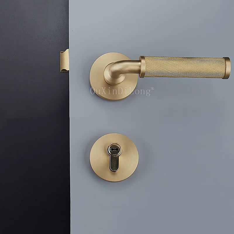 Satin Brass 1 комплект рифленый/текстурированный латунный материал интерьерный дверной замок гостиная/спальня Золотая дверная ручка замок для дверей 35-50 мм JF1883 - Цвет: Satin Brass