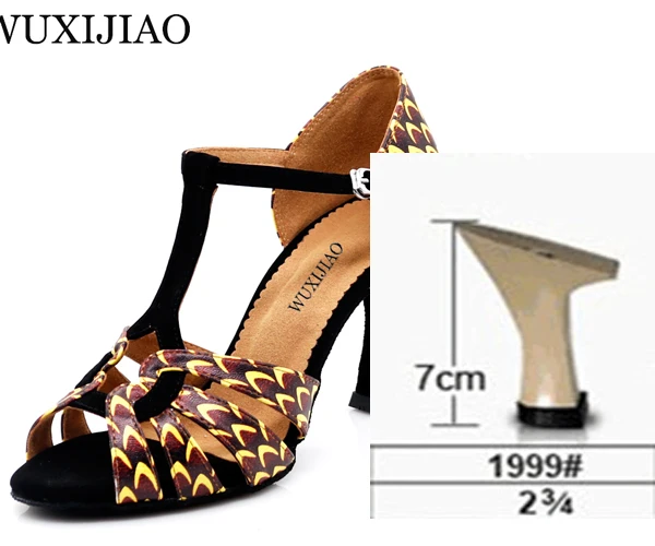 heel 7cm WUXIJIAO/Новинка; женские танцевальные туфли с принтом; латинский танец сальсы; Обувь для бальных танцев; женская обувь; 9 см - Цвет: heel 7cm
