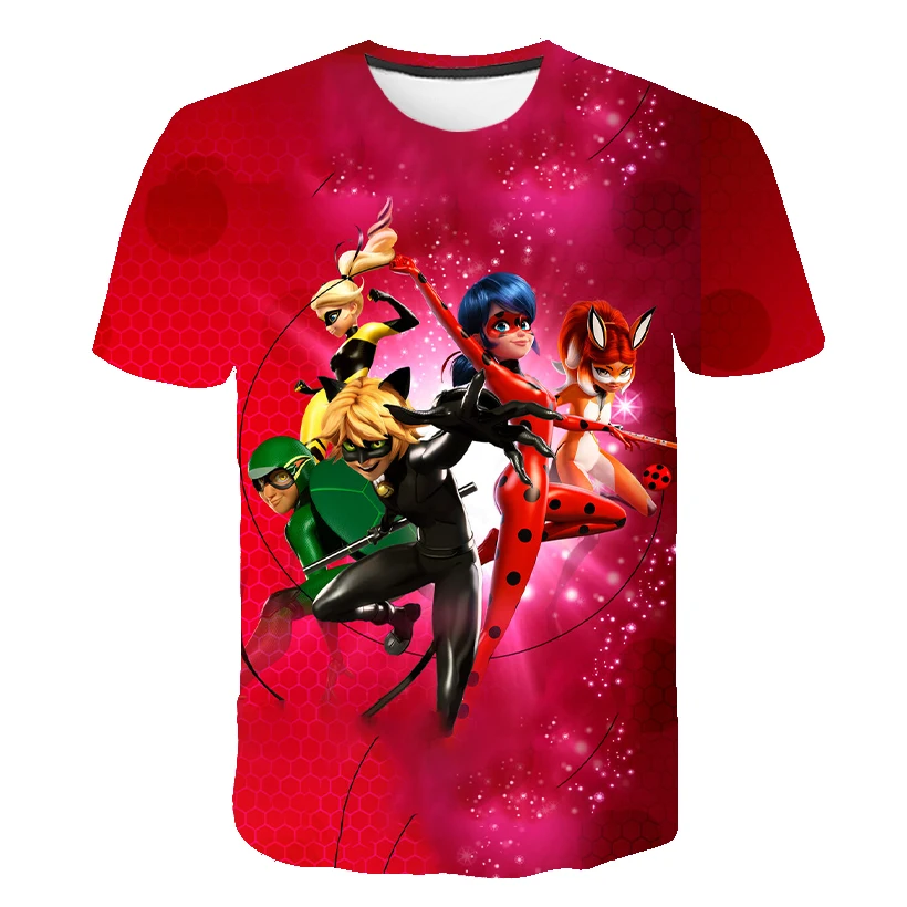 

Kids T-Shirt Summer Newest 3D Print Miraculous Lady Girls Boys Anime Tshirt Cartoon Childrens Clothing Loose O-Neck Short Sleeve