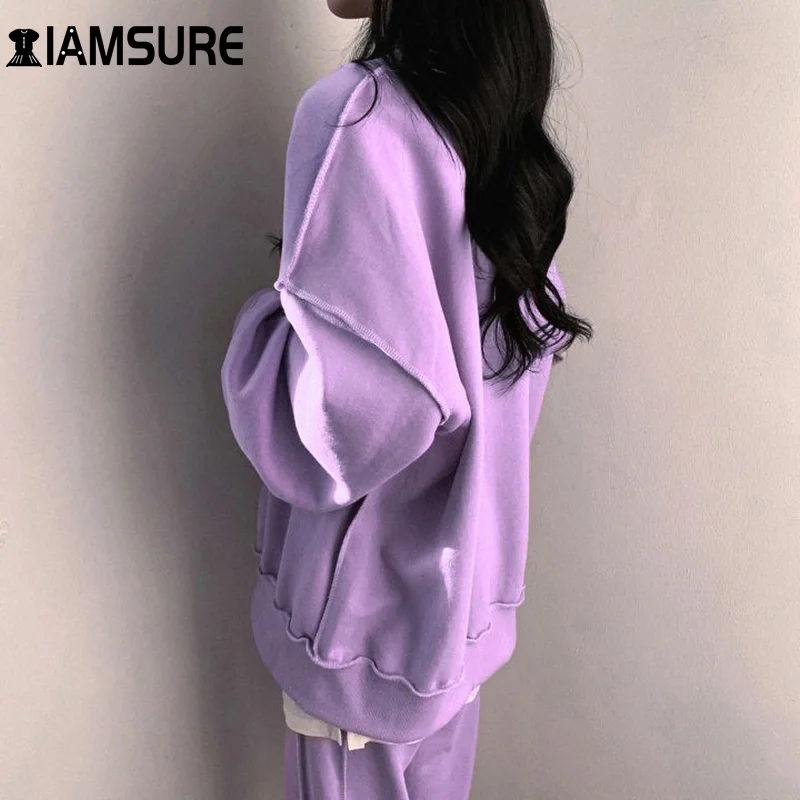 

Комплект базовой Повседневная Толстовка, худи IAMSURE Женский, однотонный пуловер оверсайз, уличная одежда, весна-осень