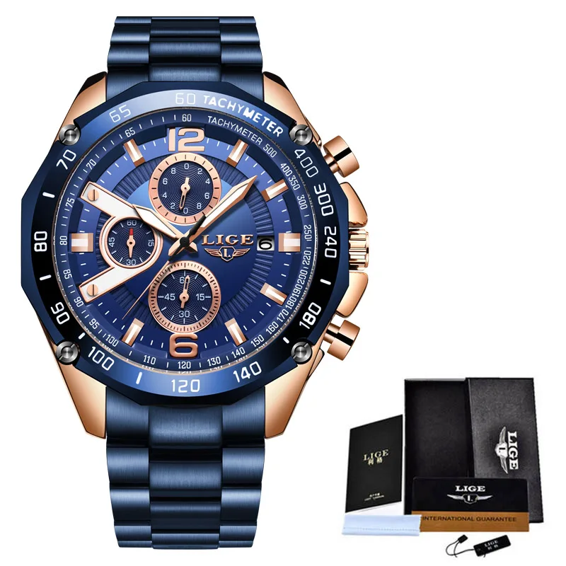 

LIGE Fashion Business Mens Watches Top Brand Luxury Clock Male Military All Steel Waterproof Quartz Watch Relogio Masculino+BOX