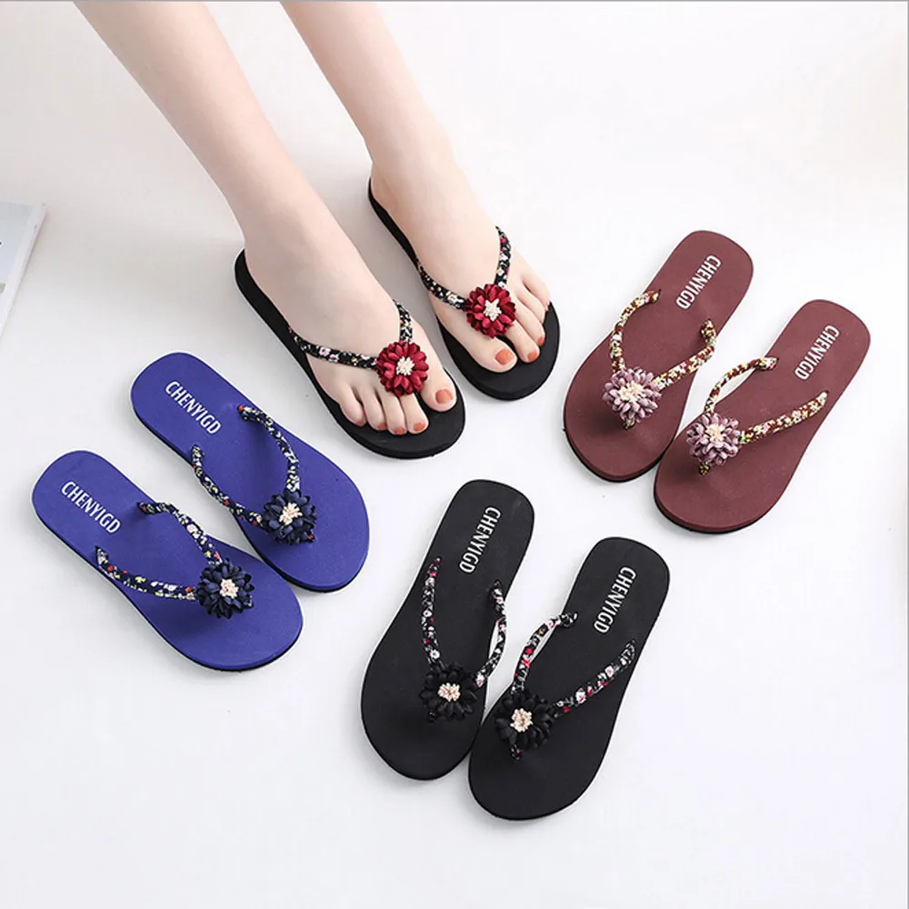 

Womens Summer Slip-on Shoes Anti-slip Leisure Slippers Beach Swimming Walking Indoor T-tied Flip Flops zapatillas casa mujer A5