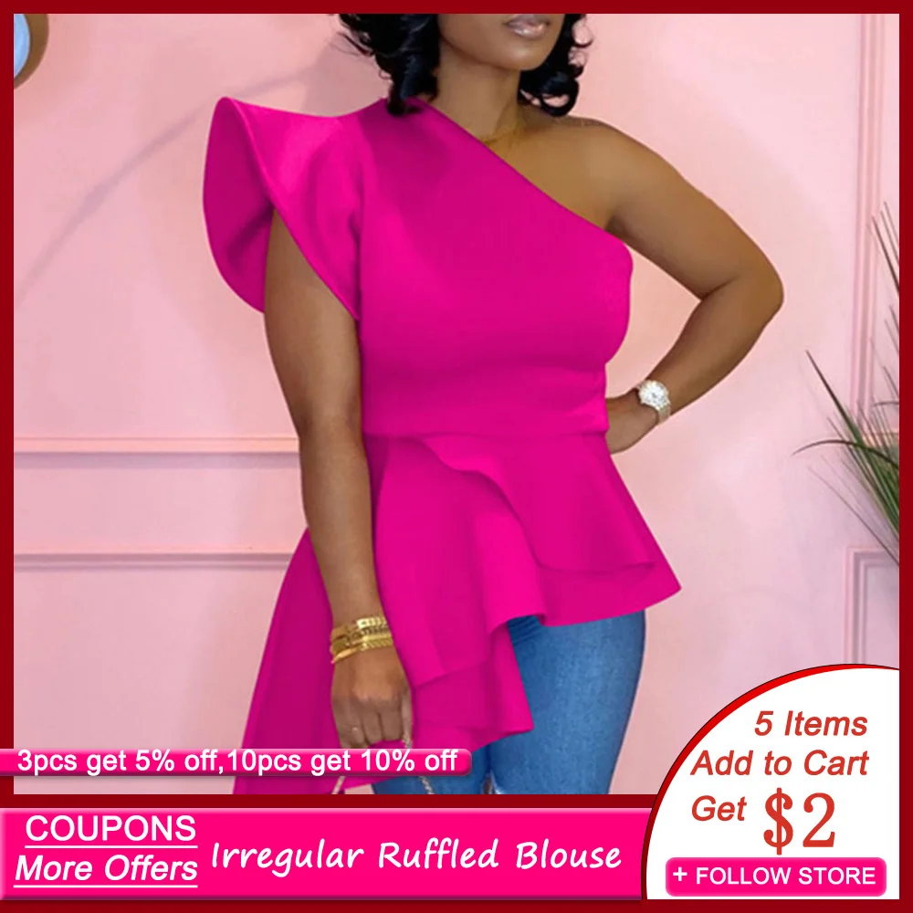 Розовая красная блузка с оборками для женщин модная сексуальная на одно плечо