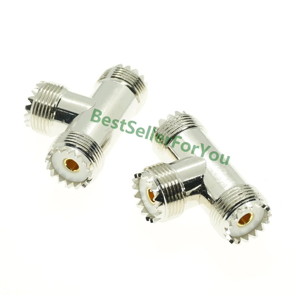 

UHF SO239 Female jack to two dual UHF female SO-239 3 Way T Type Adapter Connector