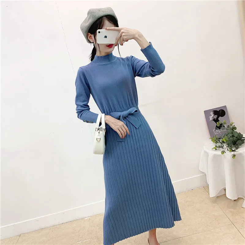 Вязаное платье-свитер для женщин сезон осень-зима корейский стиль длинный рукав