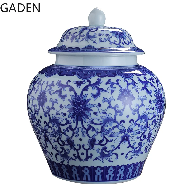 Retro Blue and White Porcelain Airtight Jar Ceramic Tea Caddy Household Storage Box with Lid Living Room Coffee Table Decoration
